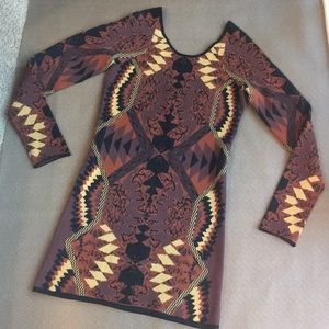 Free People Geometric Patterned Midi Dress - Brown and Yellow